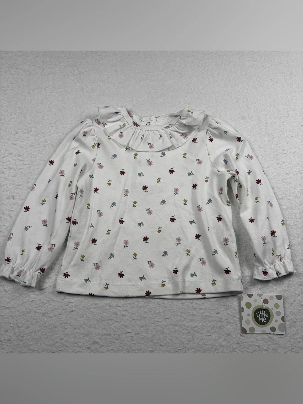 NWT Little Me White Long-Sleeve Ruffle Collar Floral Tee 18M